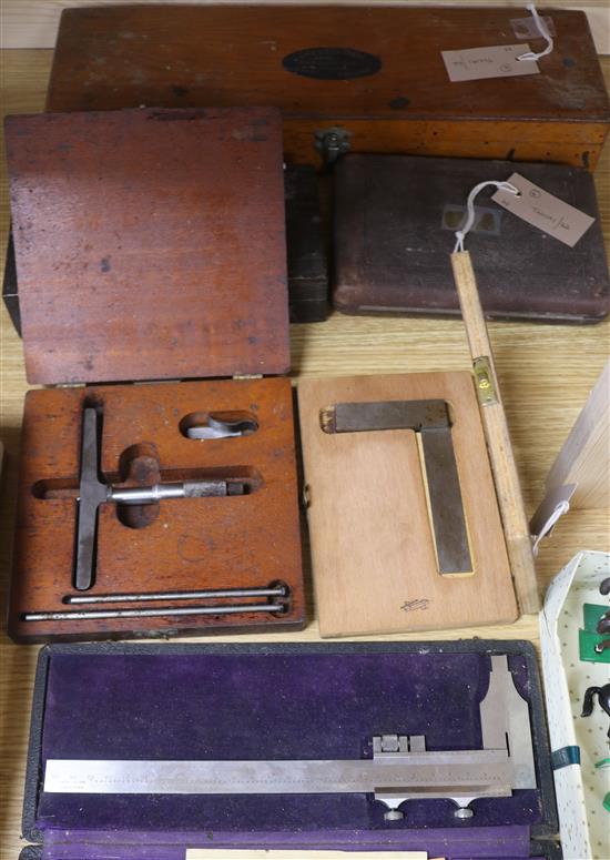 A set of draughtmans instruments and five cased precision engineering instruments (6)